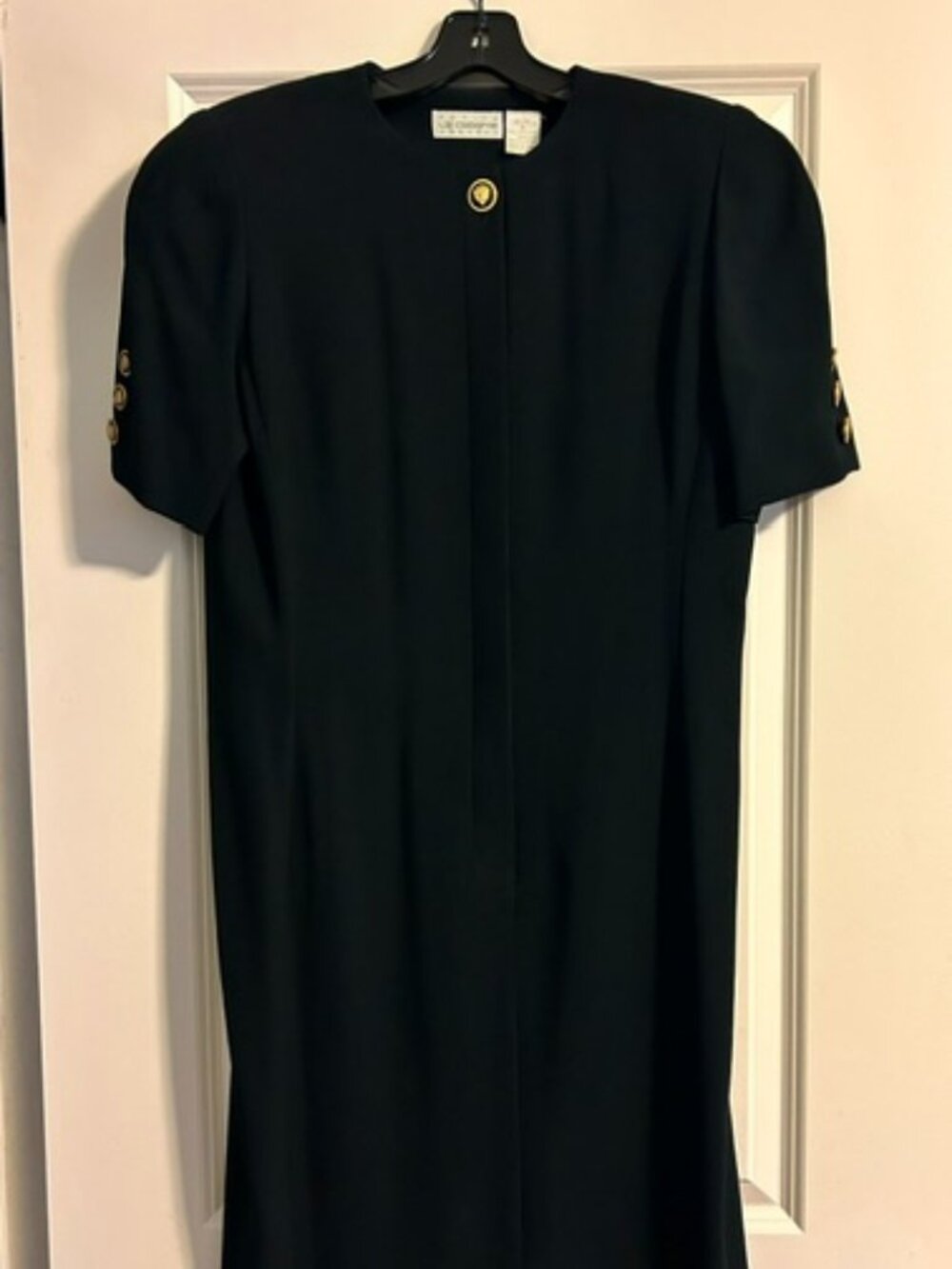 Vintage Liz Claiborne Navy Blue Dress Gold Button Detailing, Size 8P